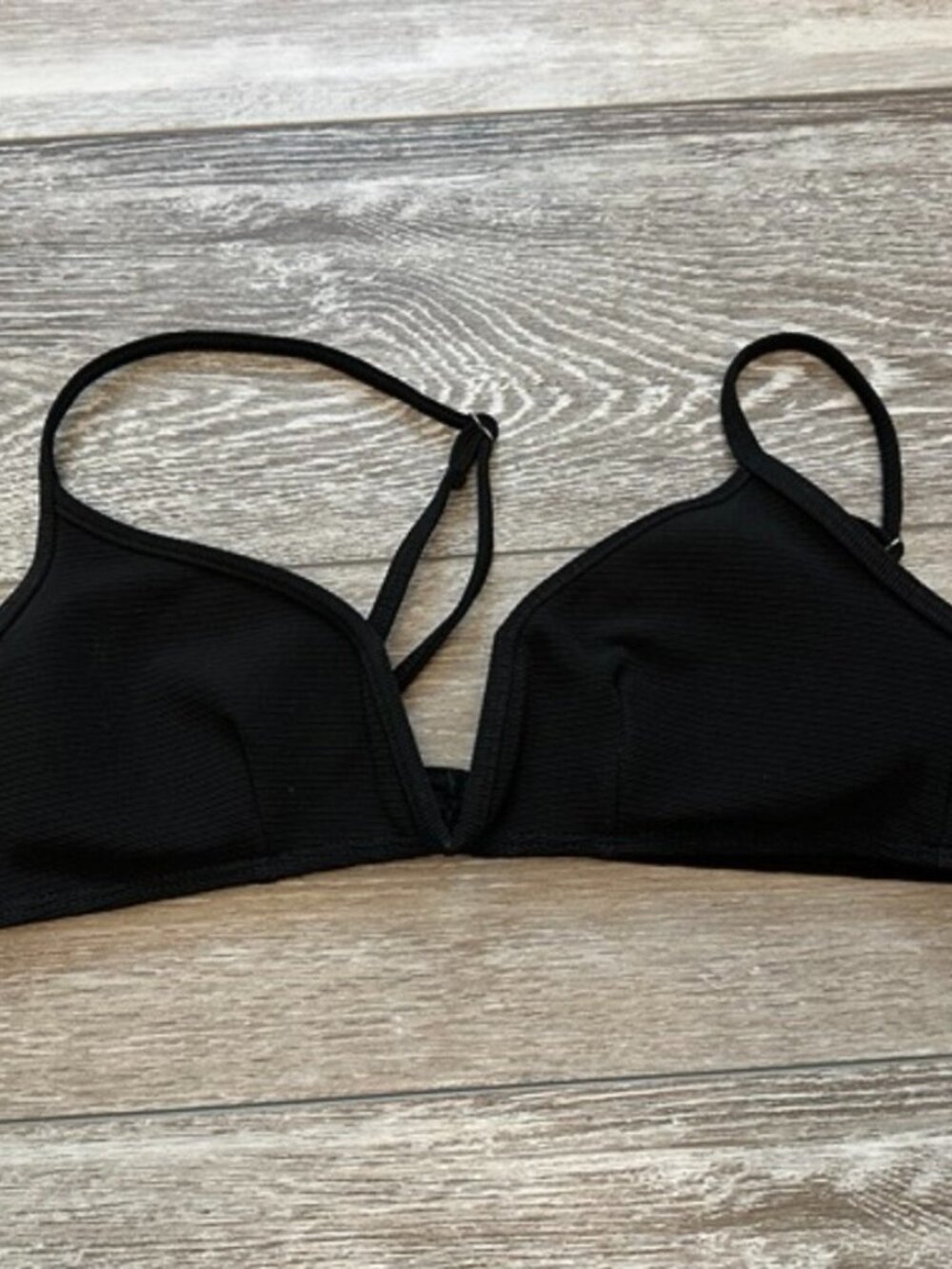 Shein Swiwear Sz L Black Ribbed Bikini Top Adjustable Straps Adorable!